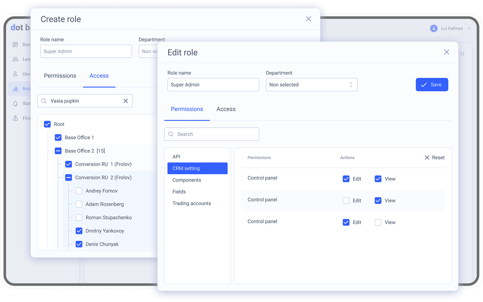 CRM roles and permissions