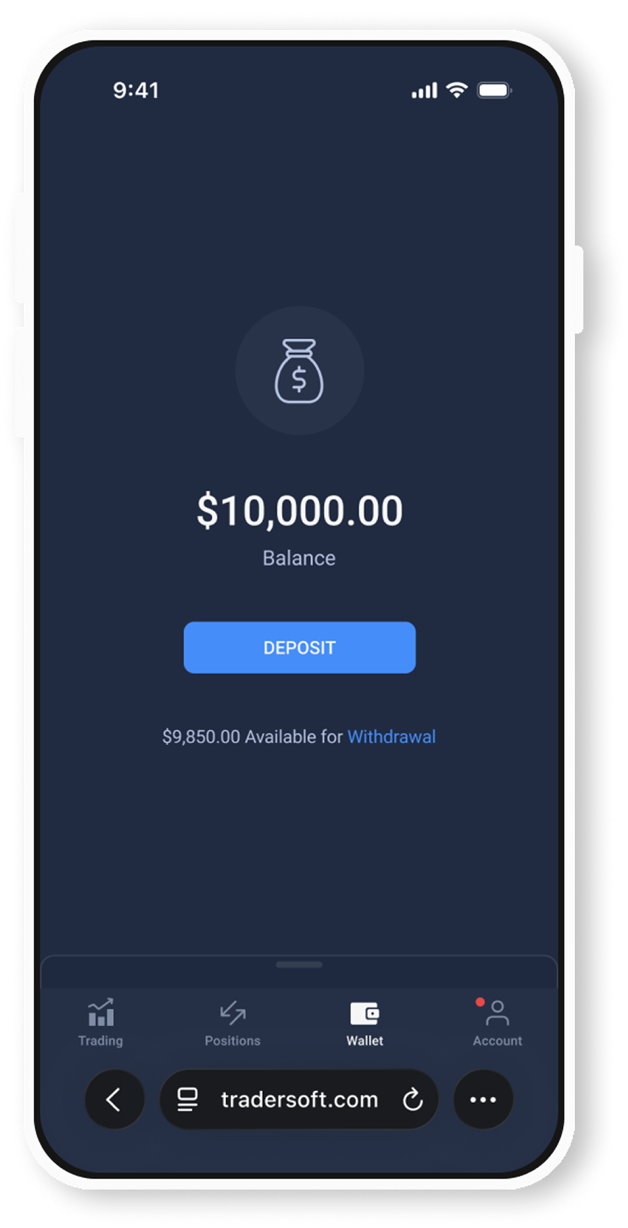 TraderSoft wallet balance